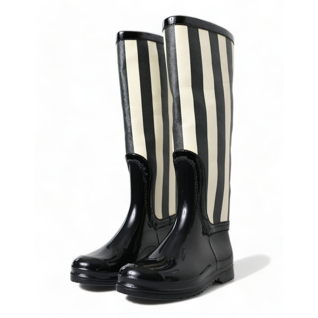 Dolce & Gabbana Black and White Striped Knee High Boots