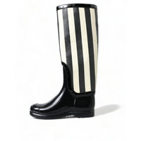 Dolce & Gabbana Black Rubber Knee High Flat Boots Shoes