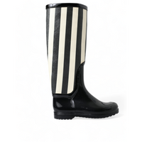Dolce & Gabbana Black Rubber Knee High Flat Boots Shoes