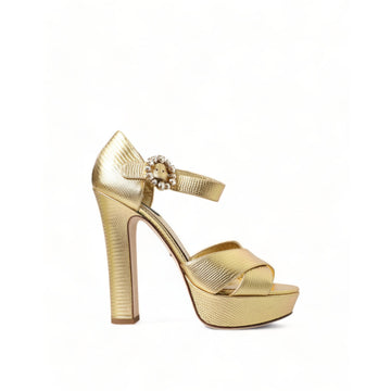 Dolce & Gabbana Gold Crystal-Embellished Leather Sandals
