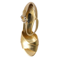 Dolce & Gabbana Gold Crystal-Embellished Leather Sandals
