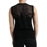 Dolce & Gabbana Black Cashmere Lace Trim Sleeveless Tank Top