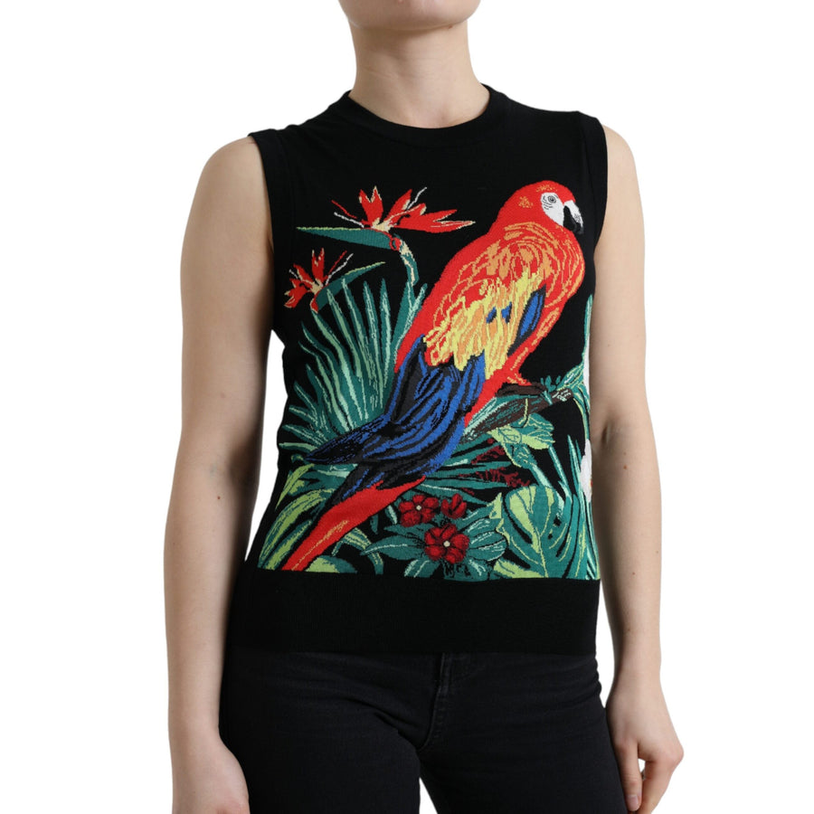 Dolce & Gabbana Black Bird Wool Knit Sleeveless Tank T-shirt