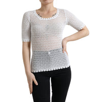 Dolce & Gabbana White Viscose Knitted Round Neck Tee T-shirt