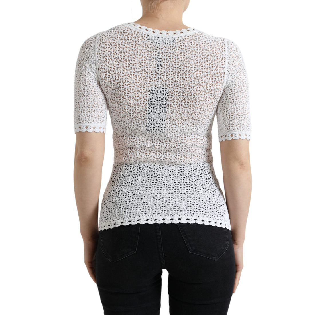 Dolce & Gabbana White Viscose Knitted Round Neck Tee T-shirt
