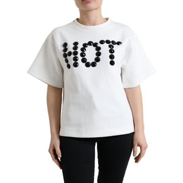 Dolce & Gabbana T-shirt White Cotton Stretch Black HOT Crystal