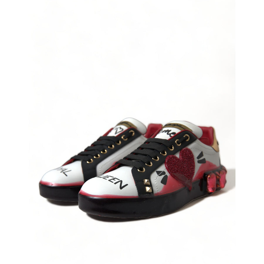 Dolce & Gabbana White Red Crystals Portofino Sneakers Women Shoes