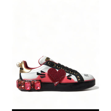 Dolce & Gabbana White Red Crystals Portofino Sneakers Women Shoes