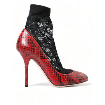 Dolce & Gabbana Red Ayers Leather Lace Socks Pumps Shoes