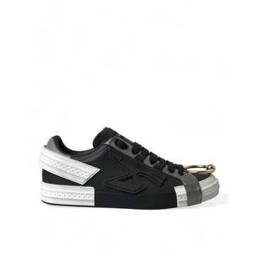 Dolce & Gabbana Black Leather Portofino Low Top Men Sneakers Shoes