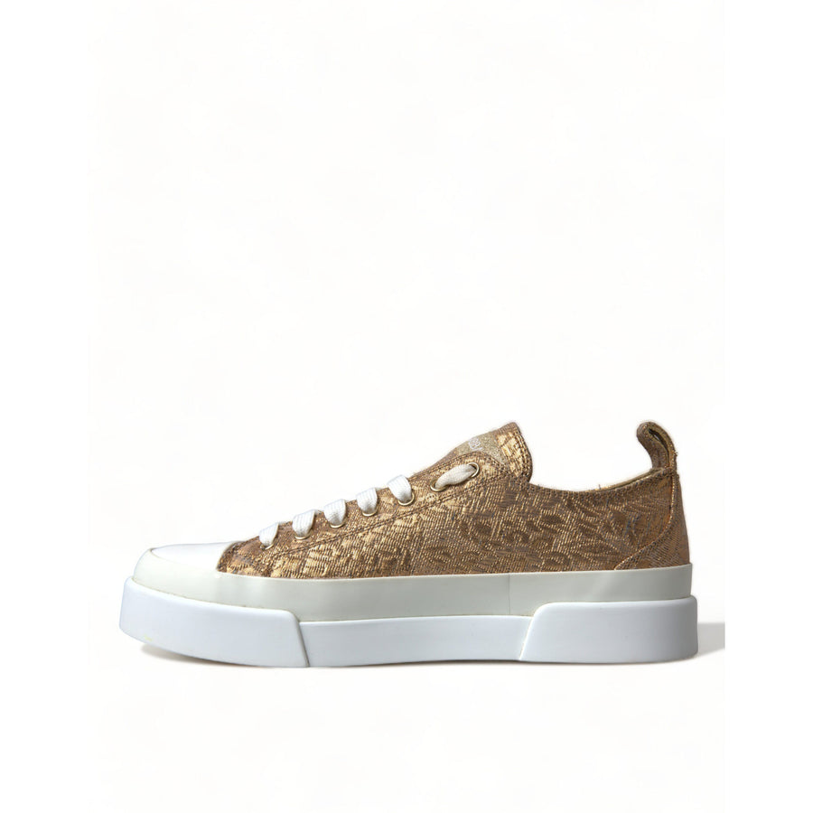 Dolce & Gabbana Gold White Brocade Low Top Sneakers Women Shoes