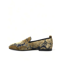 Dolce & Gabbana Gold Velvet Brocade Smoking Slipper Dress Shoes