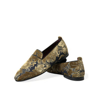 Dolce & Gabbana Gold Velvet Brocade Smoking Slipper Dress Shoes