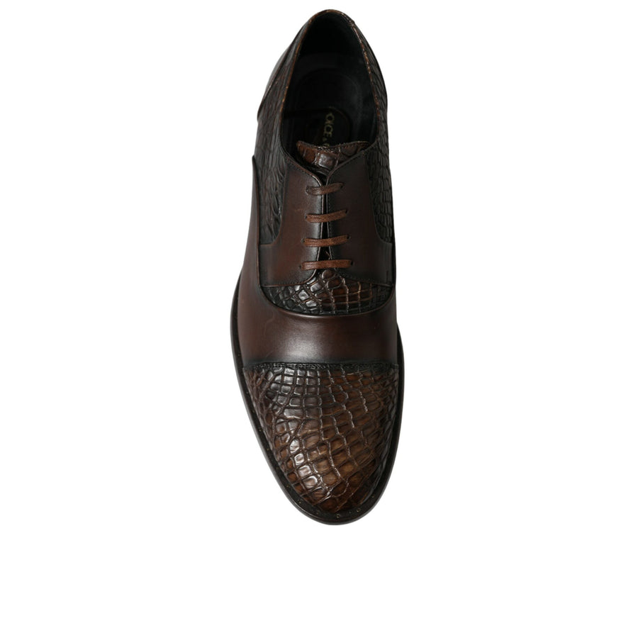 Dolce & Gabbana Brown Exotic Leather Lace Up Oxford Dress Shoes
