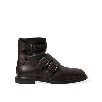 Dolce & Gabbana Brown Leather Straps Ankle Boots Shoes