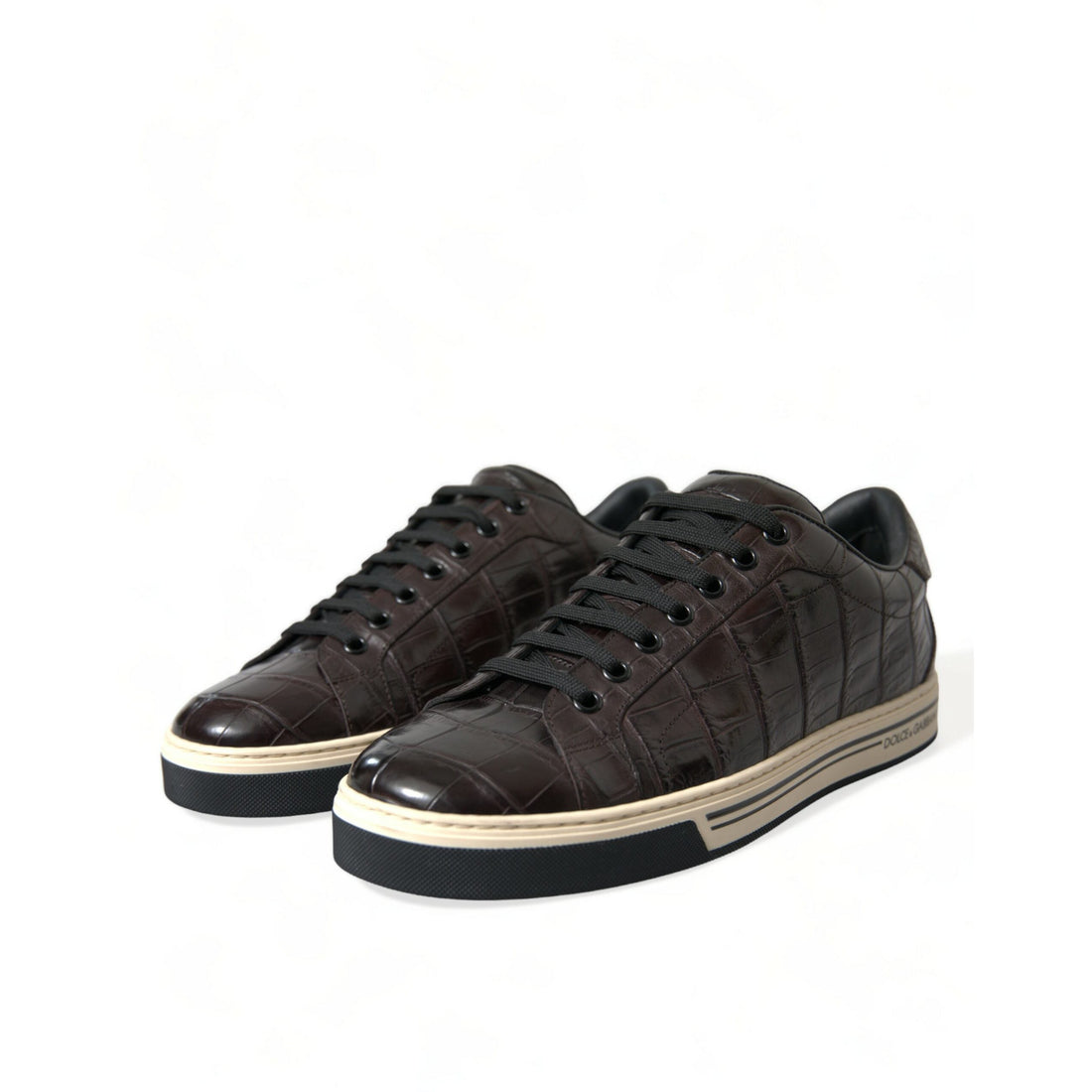 Dolce & Gabbana Brown Croc Exotic Leather Men Casual Sneakers Shoes