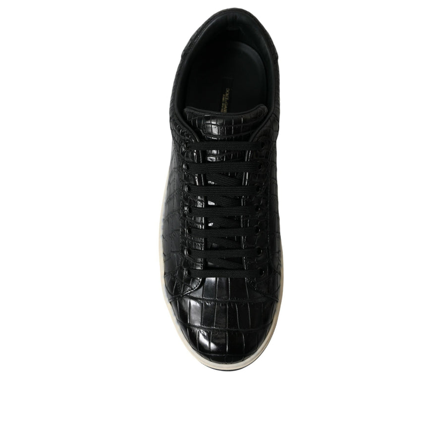 Dolce & Gabbana Black Croc Exotic Leather Men Casual Sneakers Shoes