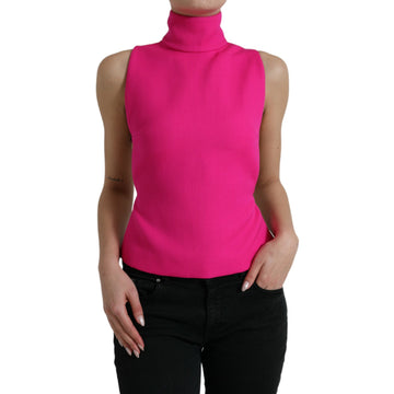Dolce & Gabbana Pink Wool Knit Turtle Neck Backless Tank Top