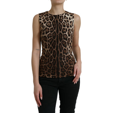 Dolce & Gabbana Brown Leopard Cotton Sleeveless Tank Top