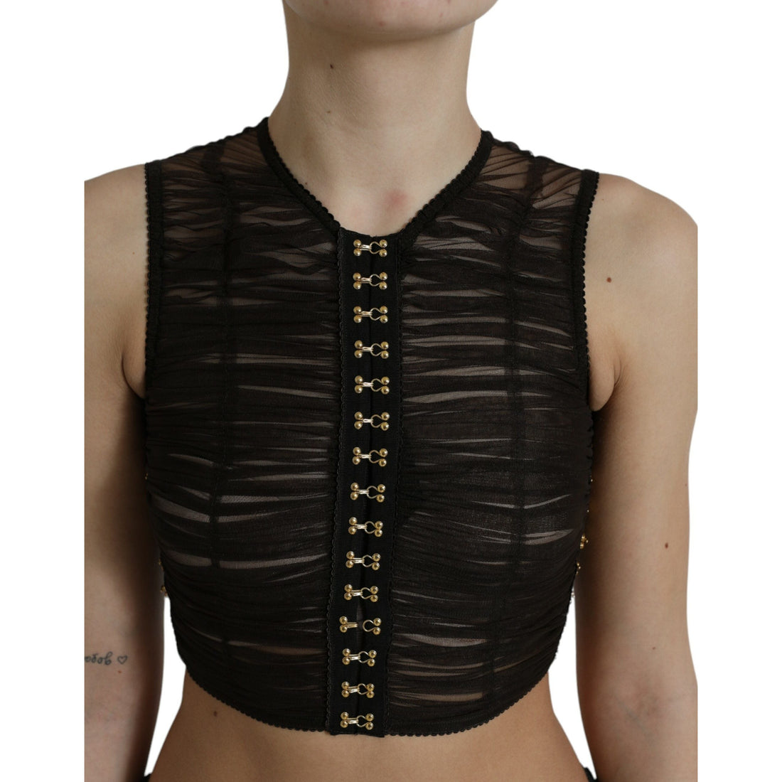 Dolce & Gabbana Brown Embellished Nylon Stretch Cropped Top