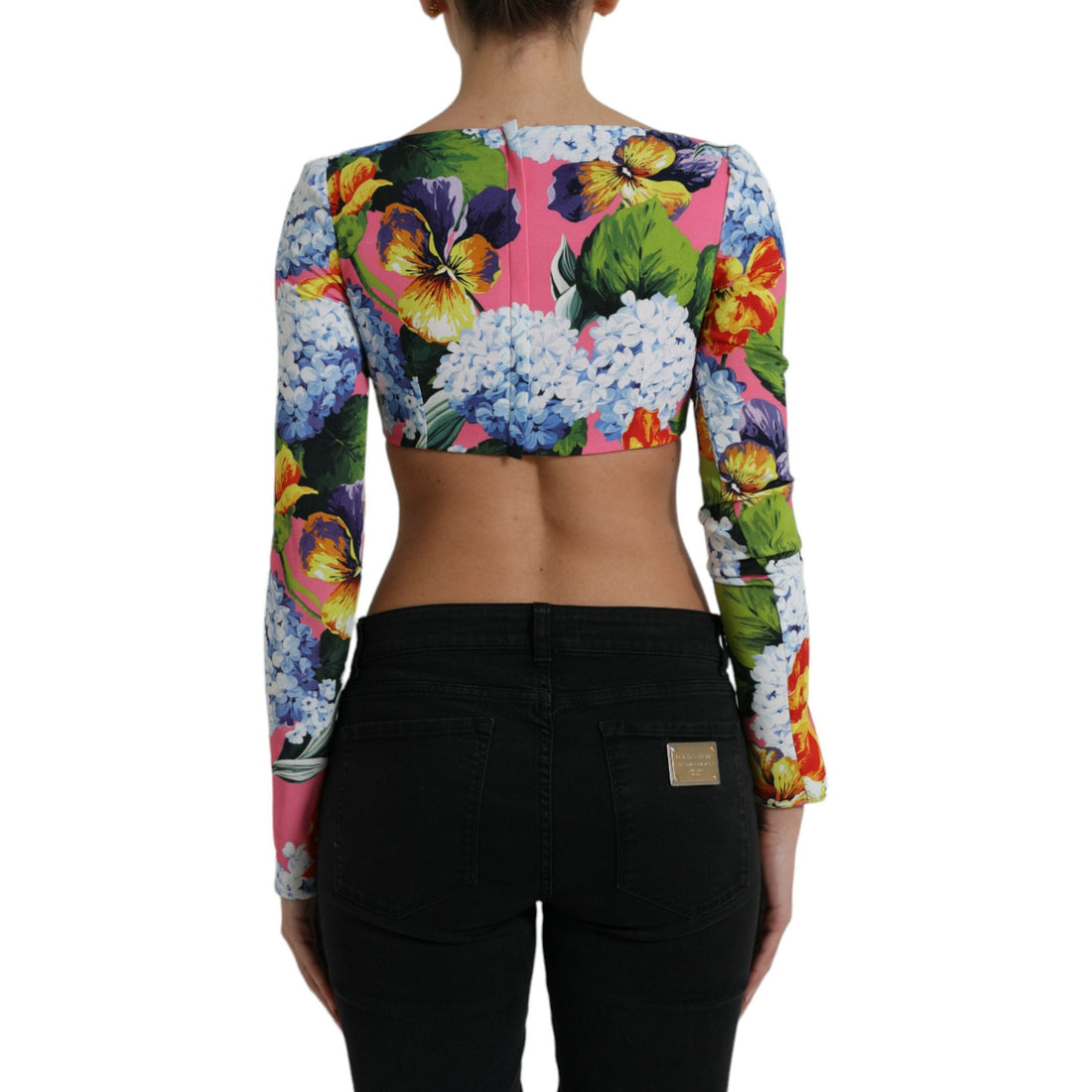 Dolce & Gabbana Multicolor Floral Print Long Sleeves Crop Top