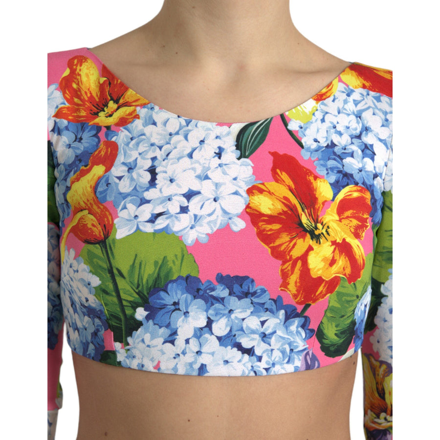Dolce & Gabbana Multicolor Floral Print Long Sleeves Crop Top