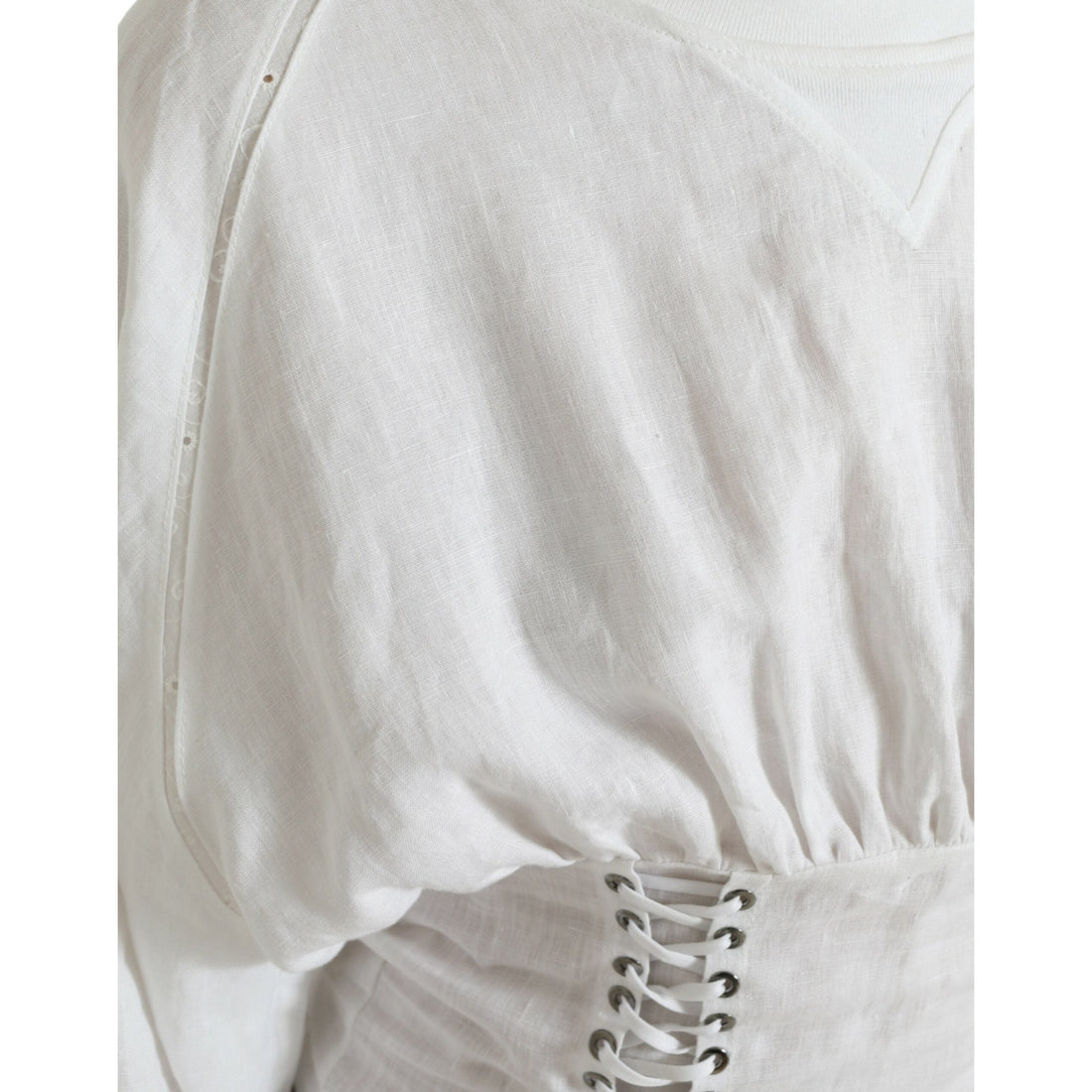 Dolce & Gabbana White Cotton Corset Cropped Long Sleeves Top