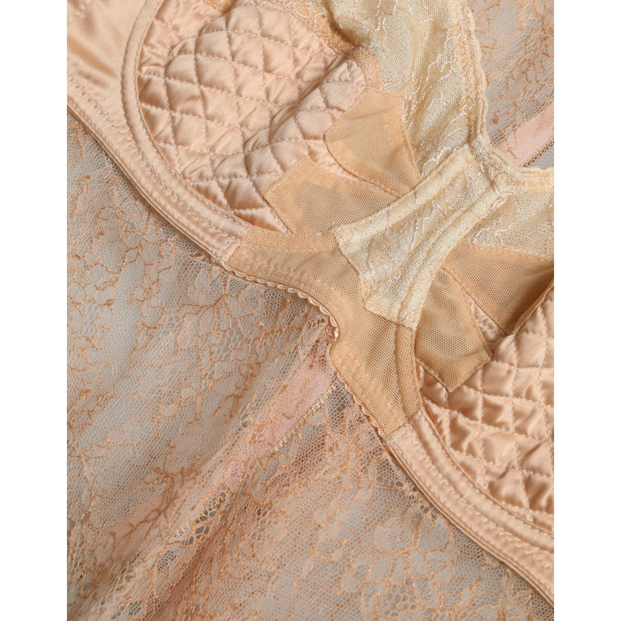 Dolce & Gabbana Beige Nylon Floral Lace Bustier Cropped Top