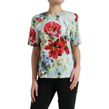 Dolce & Gabbana Multicolor Floral Cotton Round Neck Blouse Top