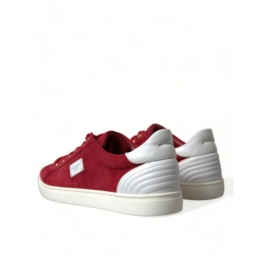 Dolce & Gabbana Red Suede Leather Men Low Top Sneakers Shoes
