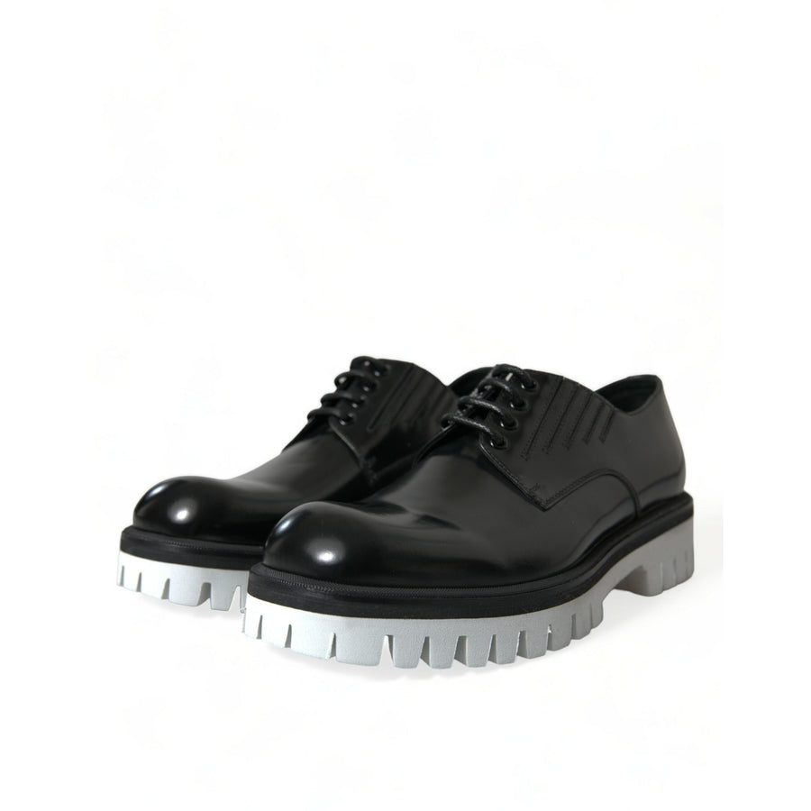 Dolce & Gabbana Black White Leather Lace Up Derby Dress Shoes
