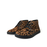 Dolce & Gabbana Brown Leopard Pony Hair Leather Sneakers Shoes