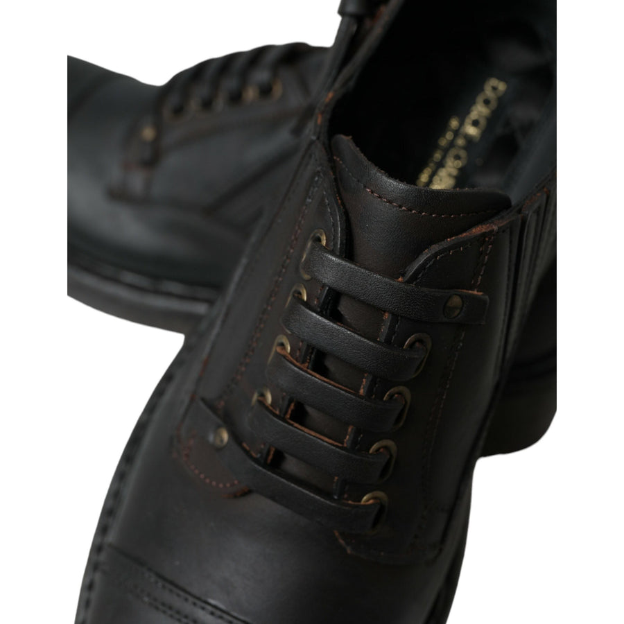 Dolce & Gabbana Brown Leather Lace Up Derby Men Dress Shoes