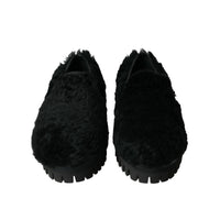 Dolce & Gabbana Black Fur Leather Slippers Dress Shoes
