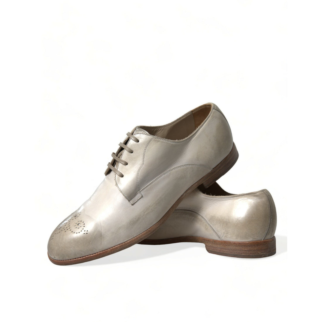 Dolce & Gabbana White Distressed Leather Derby Dress Shoes