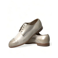Dolce & Gabbana White Distressed Leather Derby Dress Shoes