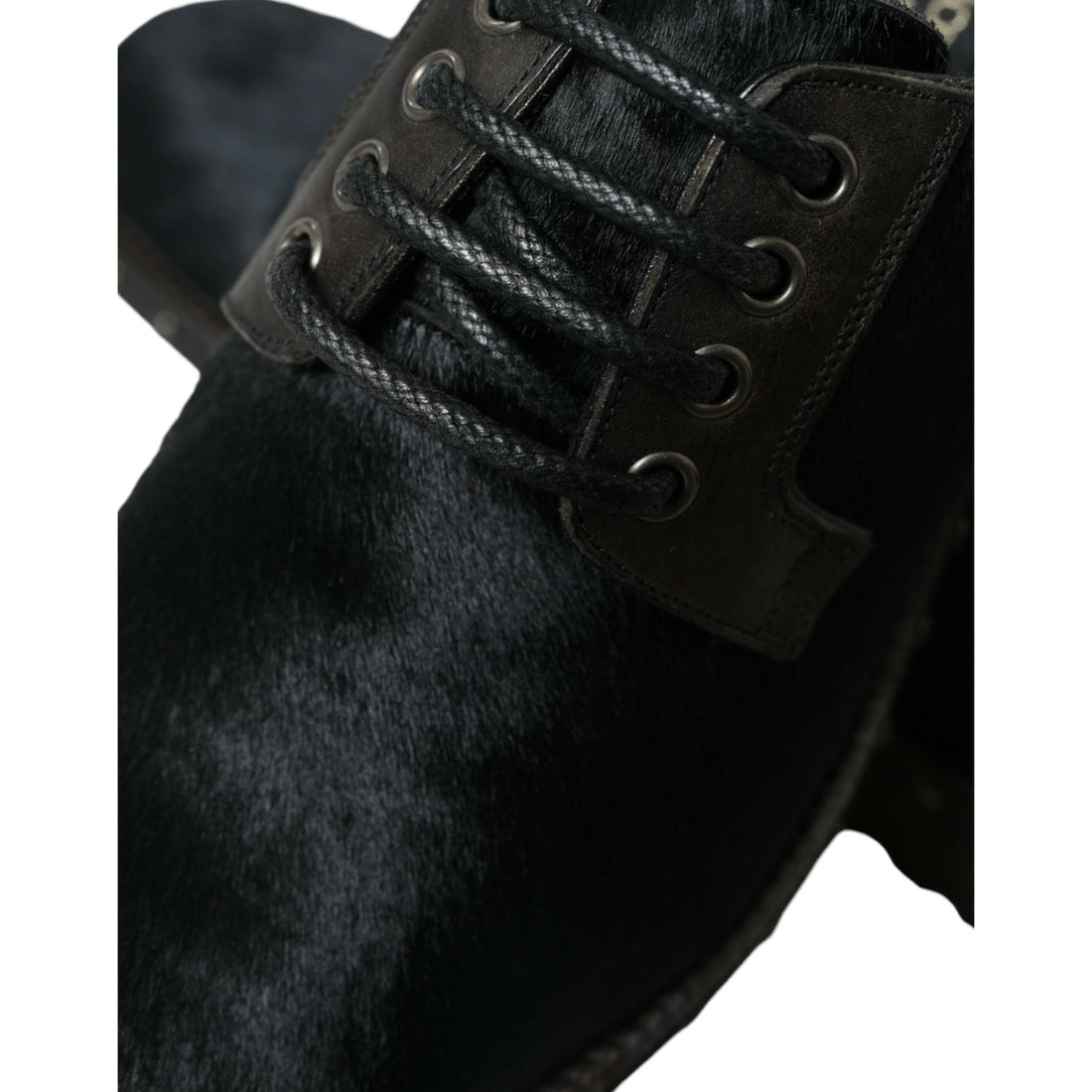 Dolce & Gabbana Black Stable Fur Derby SAN PIETRO Dress Shoes