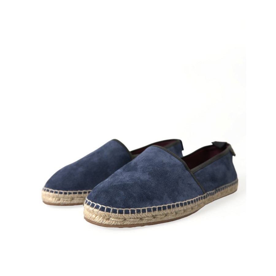 Dolce & Gabbana Blue Leather Suede Slip On Espadrille Shoes