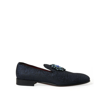 Dolce & Gabbana Blue Jacquard Lurex Crystal Loafer Dress Shoes