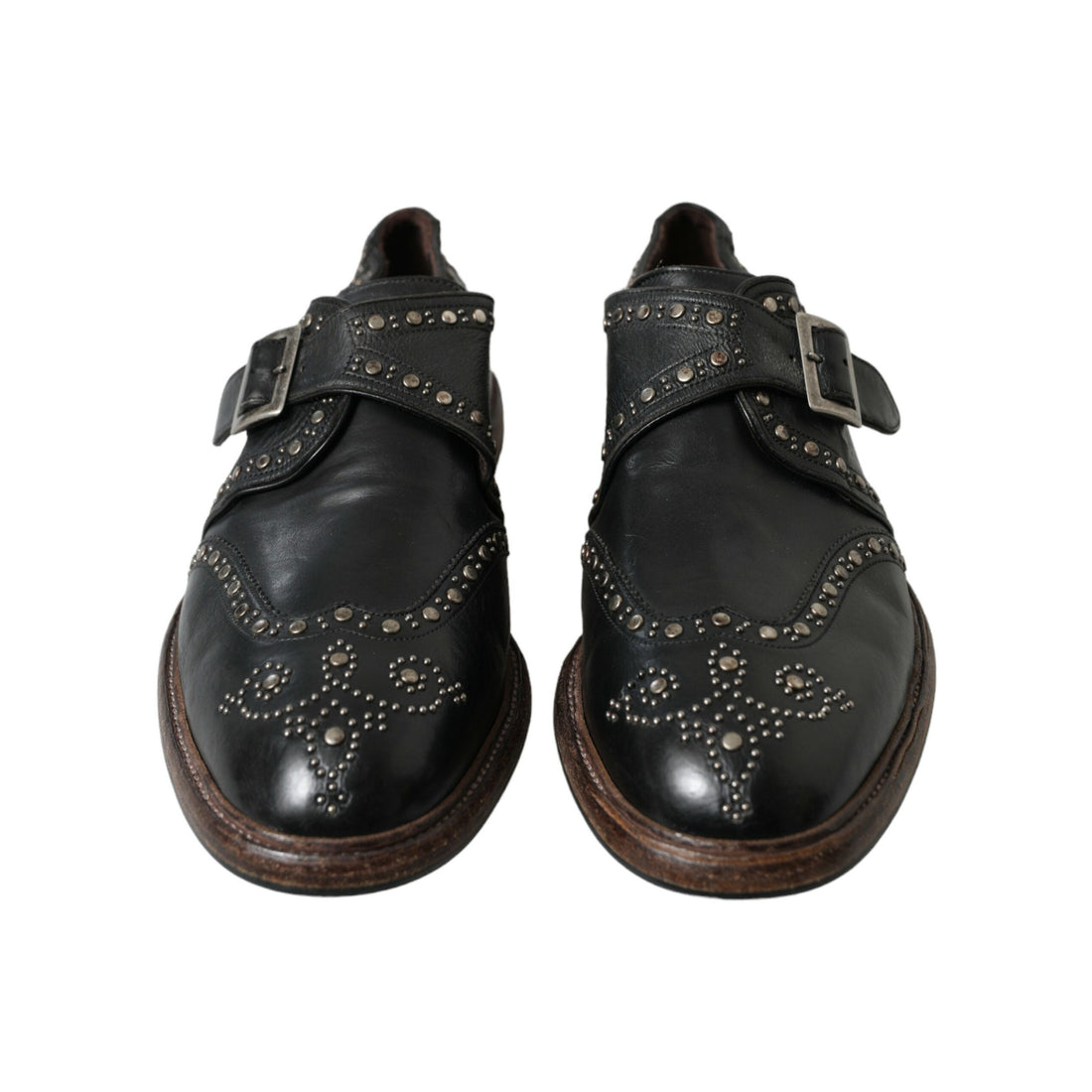 Dolce & Gabbana Black Leather Monk Strap Studded Dress Shoes