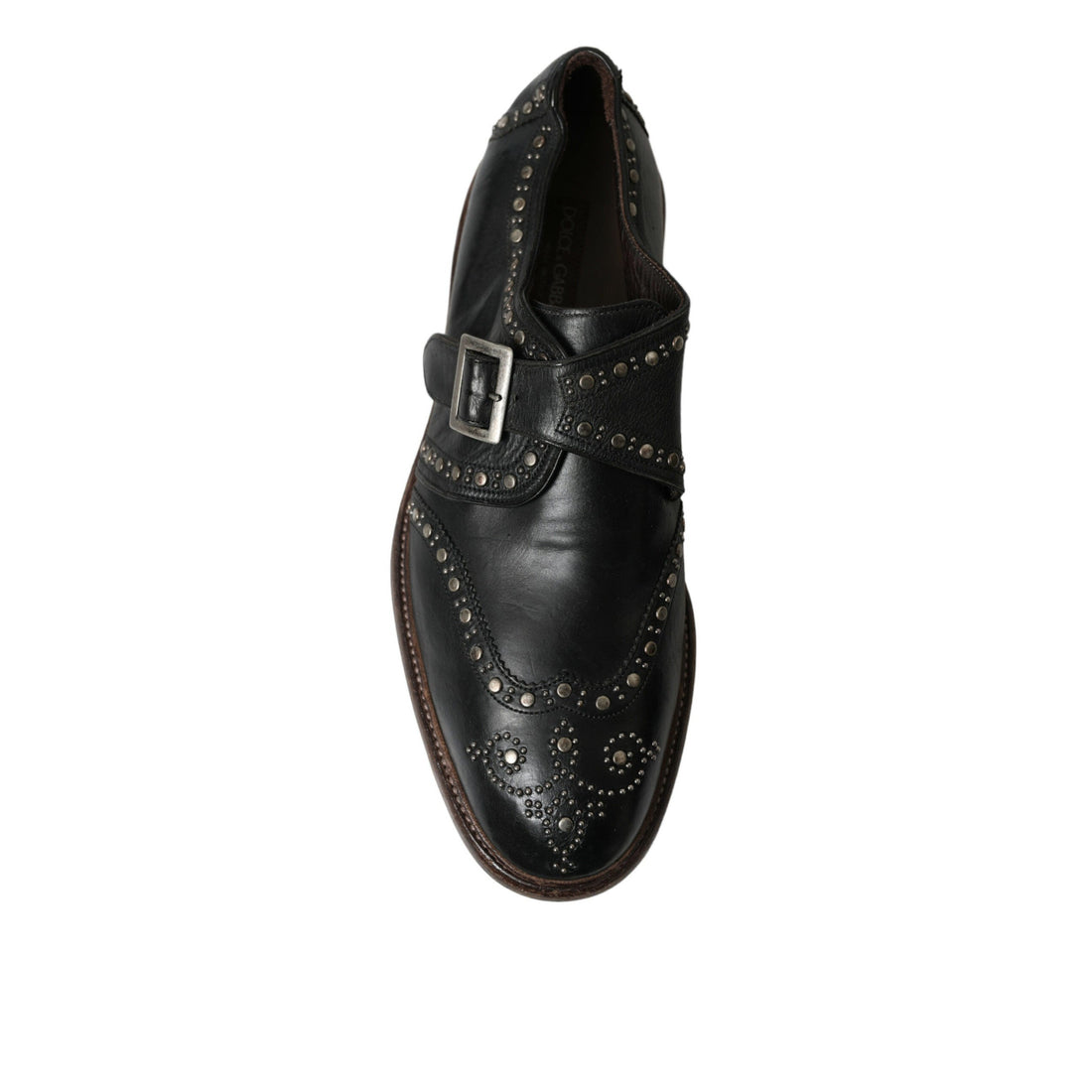 Dolce & Gabbana Black Leather Monk Strap Studded Dress Shoes
