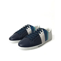 Dolce & Gabbana White Blue Leather Low Top Sneakers Shoes