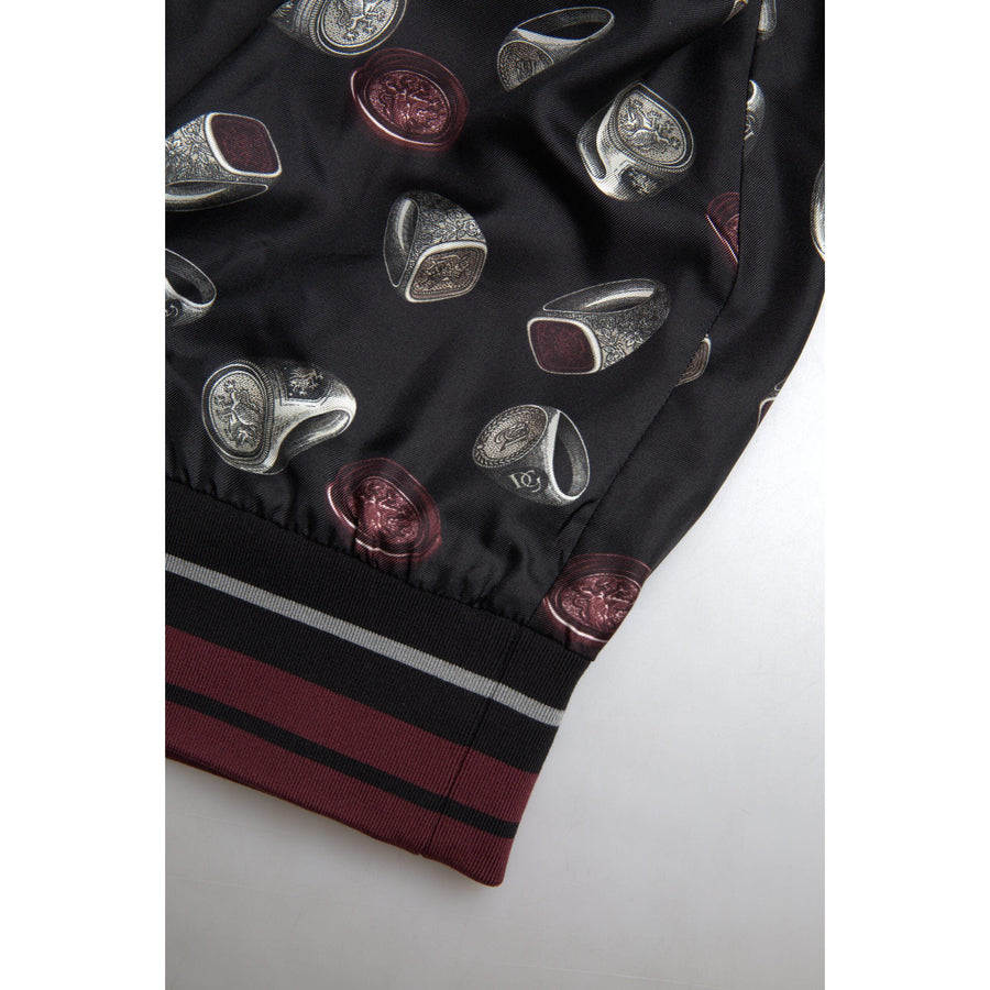 Dolce & Gabbana Black Ring Print Silk Crewneck Sweater