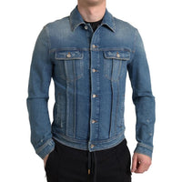 Dolce & Gabbana Blue Washed Cotton Stretch Denim Men Jacket