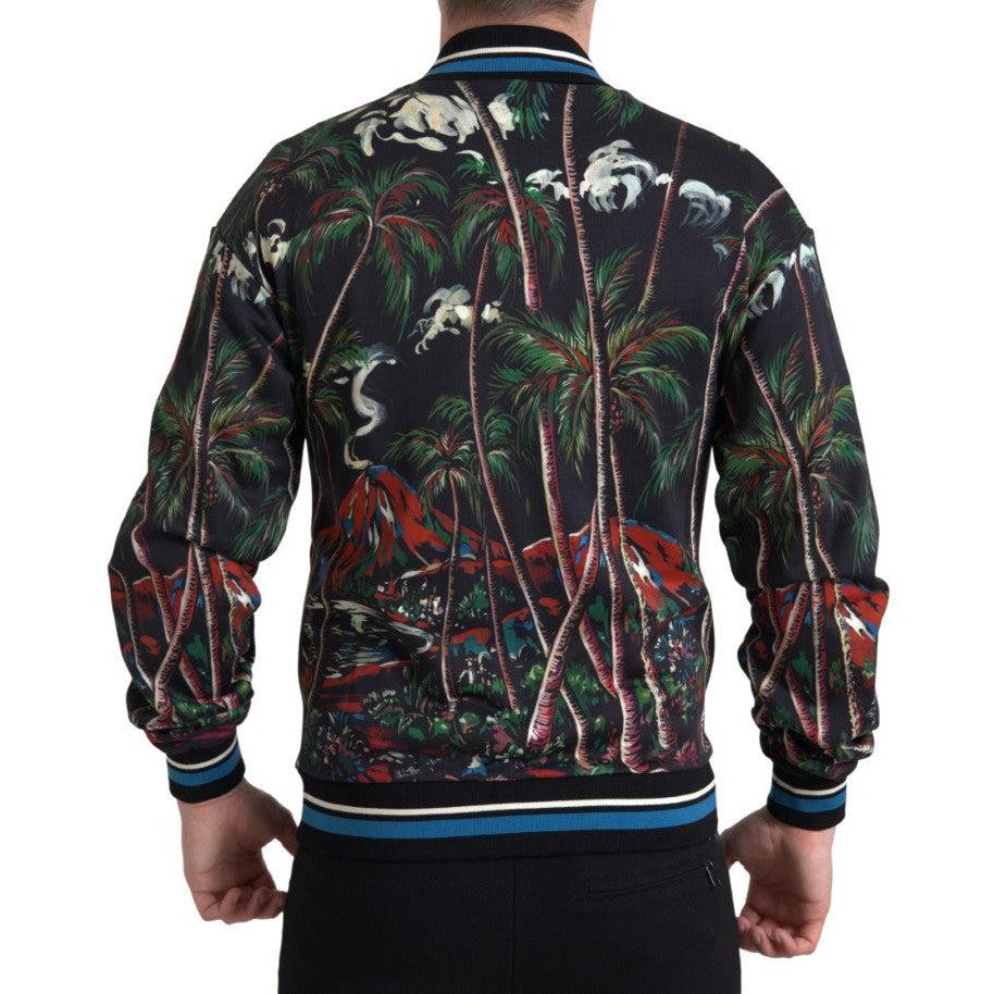 Dolce & Gabbana Chic Black Palm Tree Bomber Sweatshirt