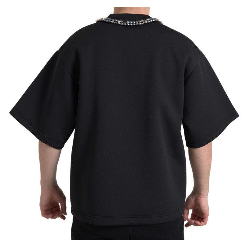 Dolce & Gabbana Black Necklace Embellished Polyester T-shirt