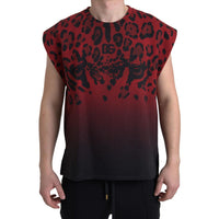 Dolce & Gabbana Red Leopard Cotton Sleeveless Tank T-shirt