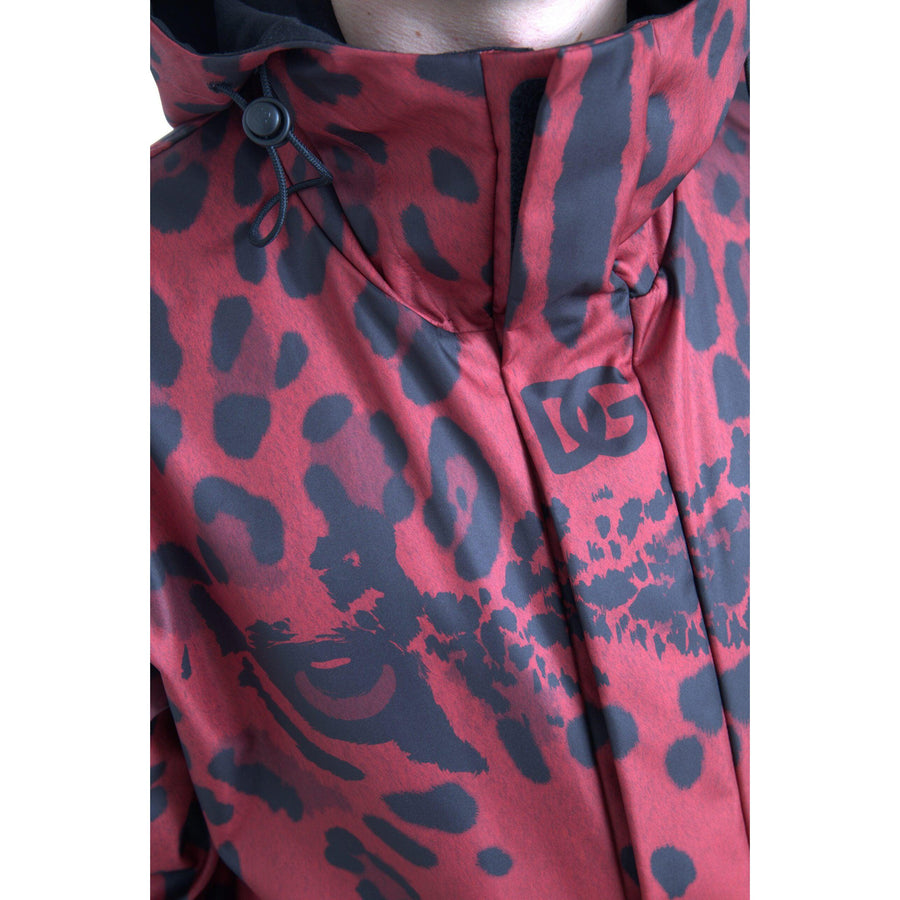 Dolce & Gabbana Red Leopard Hooded Rain Coat Jacket