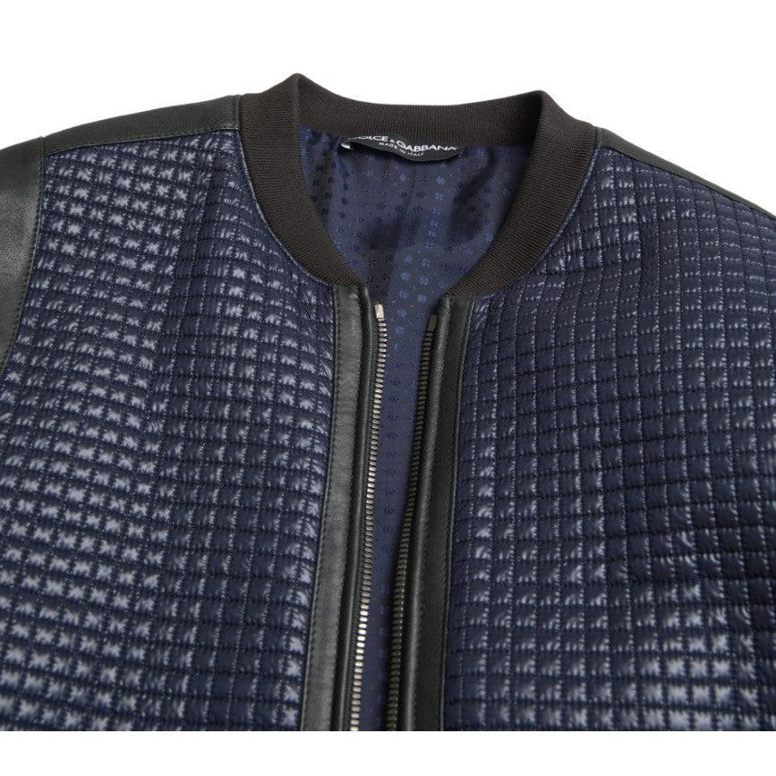Dolce & Gabbana Blue Nylon Sheep Full Zip Men Biker Jacket