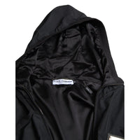 Dolce & Gabbana Black Hooded Nylon Bomber Full Zip Sweater